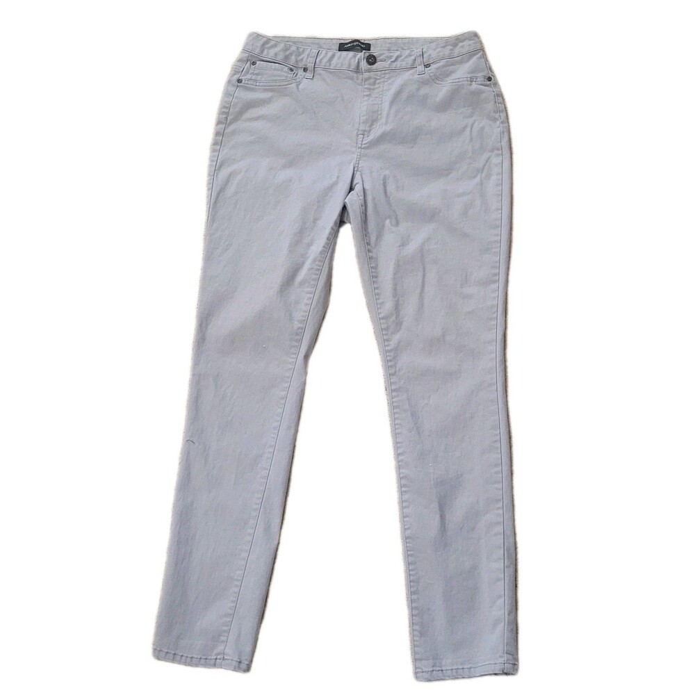 Ashley Stewart Jeans Womens 12 Gray Stretch Denim Skinny Slim Fit Mid Rise Jeans